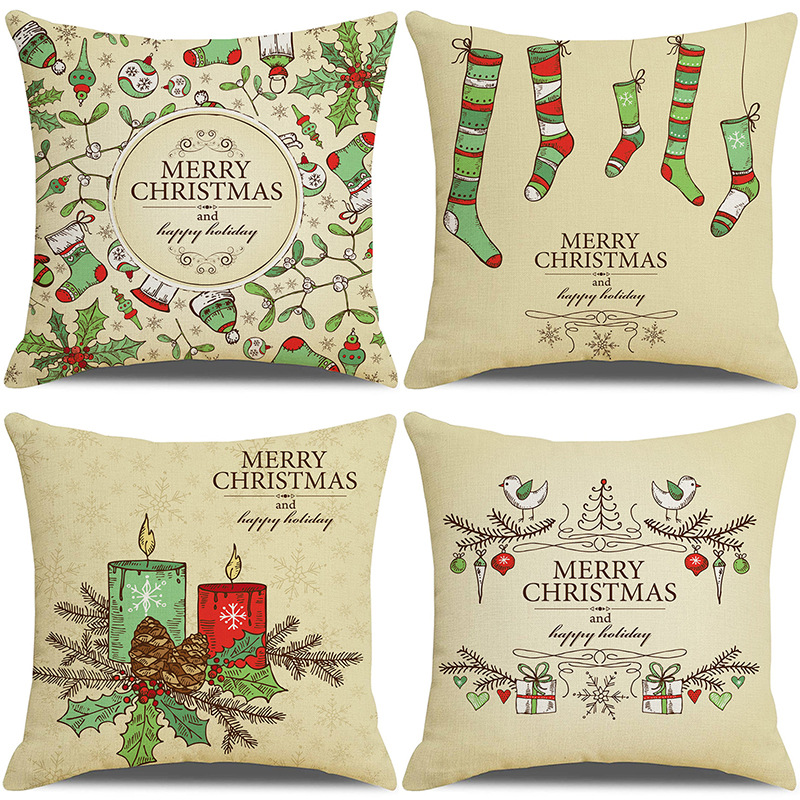 Christmas Pillow Covers 18x18 Set of 4, Christmas Pillows Rustic Farmhouse Winter Holiday Throw