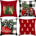 thumbnail image 1 of Christmas Pillow Covers 18x18 Set of 4,Red Christmas Buffalo Check Decorations Pillows Decorative Throw Pillows Xmas Truck Tree Pillowcases for Home Decor Couch Winter Holiday (6-18), 1 of 6