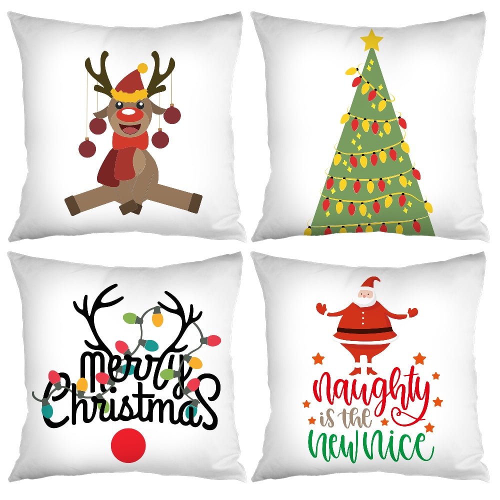 Christmas Pillow Cover 4pcs/set 17.7x17.7 Inches, Red Plaid Pattern  Pillowcase Featuring Leopard Print, Santa Claus, Christmas Tree, Reindeer  Decoration Winter Cushion Cover For Farmhouse Outdoor Courtyard, No Pillow  Insert Included