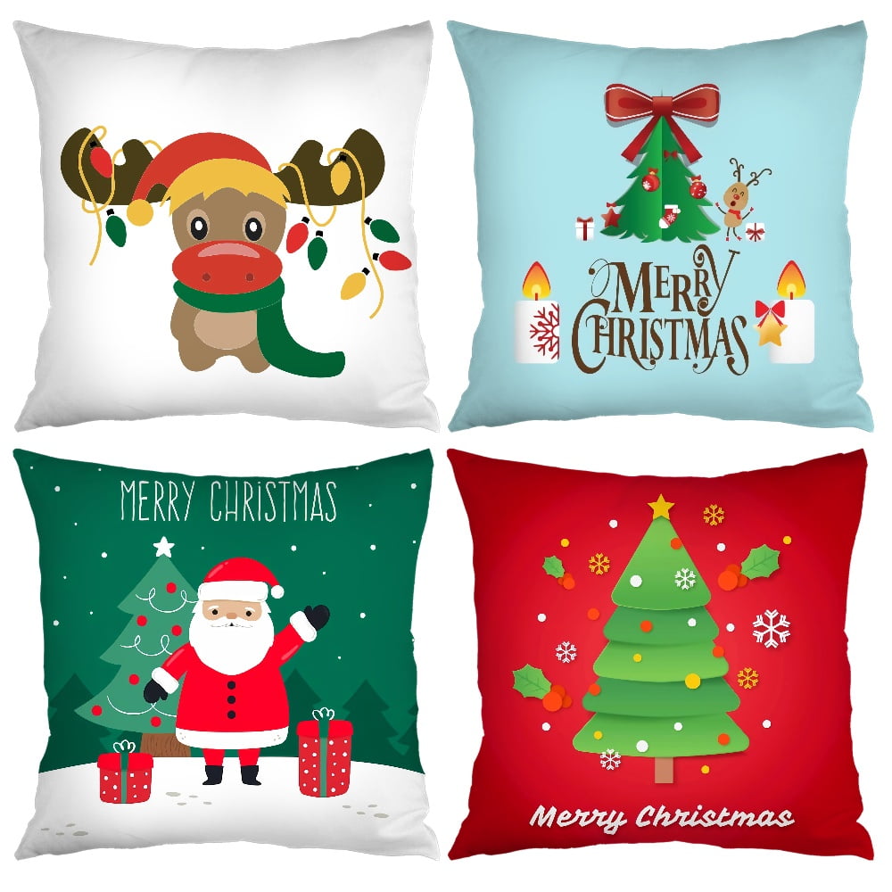 Christmas Pillow Covers 18×18 Inch Set of 4 Farmhouse Black and Red Buffalo  Plaid Pillow Covers Holiday Rustic Linen Pillow Case f 