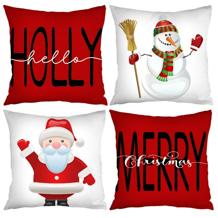 Christmas Pillow Covers 18x18, Set of 4 Rustic Christmas Decorations Red  Buffalo Plaid Pillow Covers Outdoor Winter Throw Pillows Linen Decorative  Holiday Farmhouse Home Christmas Cushion Cases 