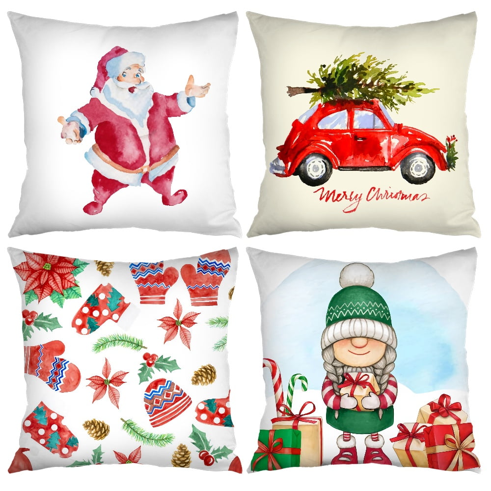 Christmas Pillow Covers 18x18 Set of 4 Rustic Christmas Decorations Red Buffalo Plaid Pillow Covers Outdoor Winter Throw Pillows Linen Decorative Holiday Farmhouse Home Christmas Cushion Cases Walmart...