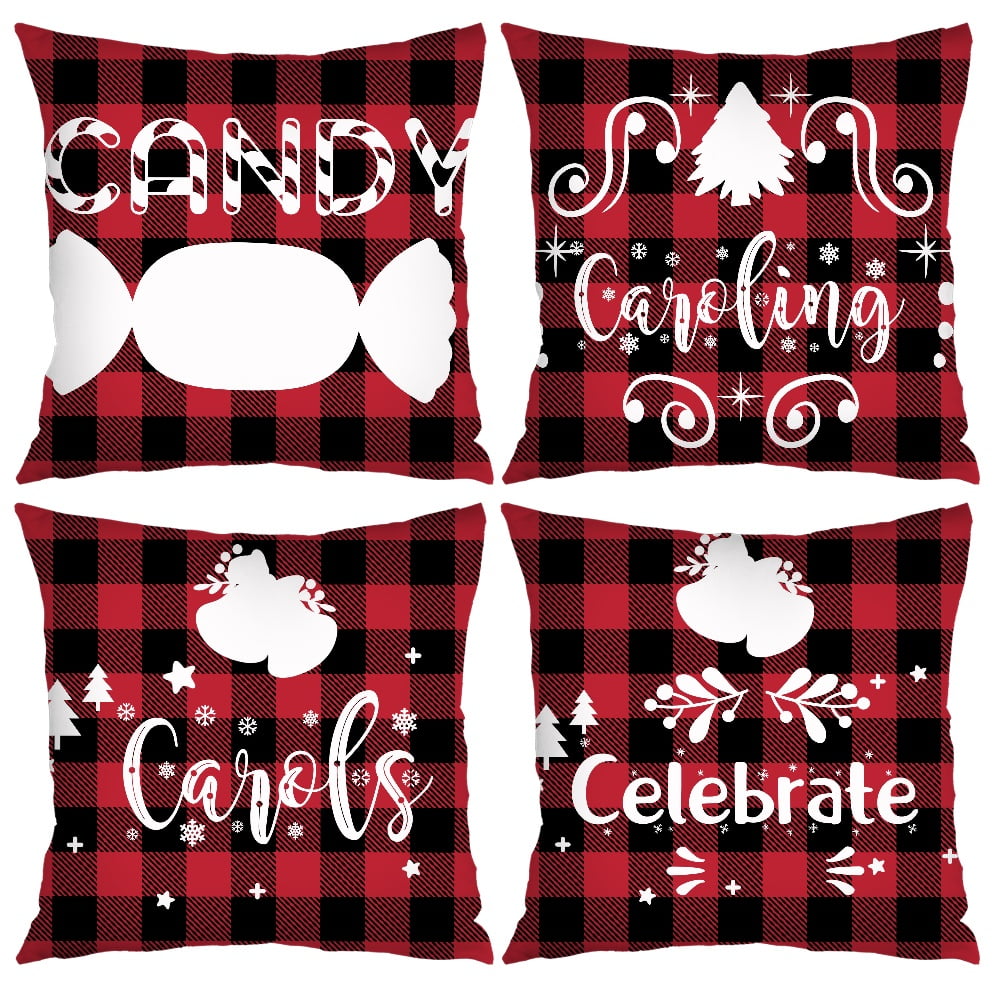 Red and Black Plaid Cut Out Christmas Pillow Covers Without Insert