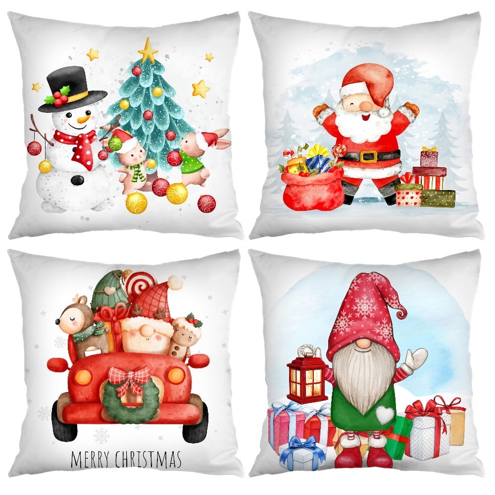 Outdoor Pillows Covers with Inserts Set of 2, Christmas Funny Santa Claus  on Xmas Eve Waterproof Pillow with Adjustable Strap Decorative Throw  Pillows