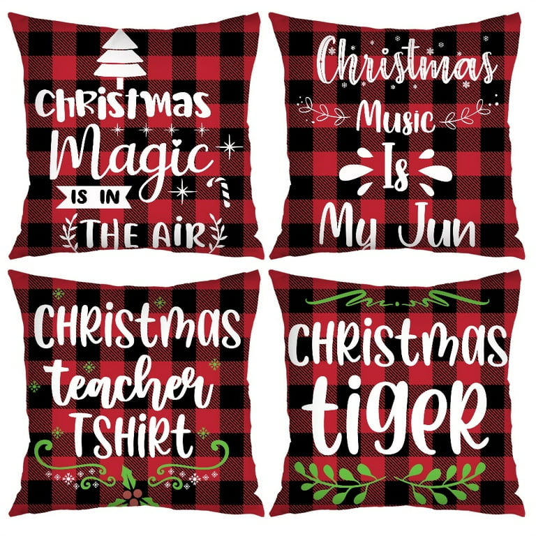 Christmas Pillow Covers 18x18, Set of 4 Rustic Christmas Decorations Red  Buffalo Plaid Pillow Covers Outdoor Winter Throw Pillows Linen Decorative