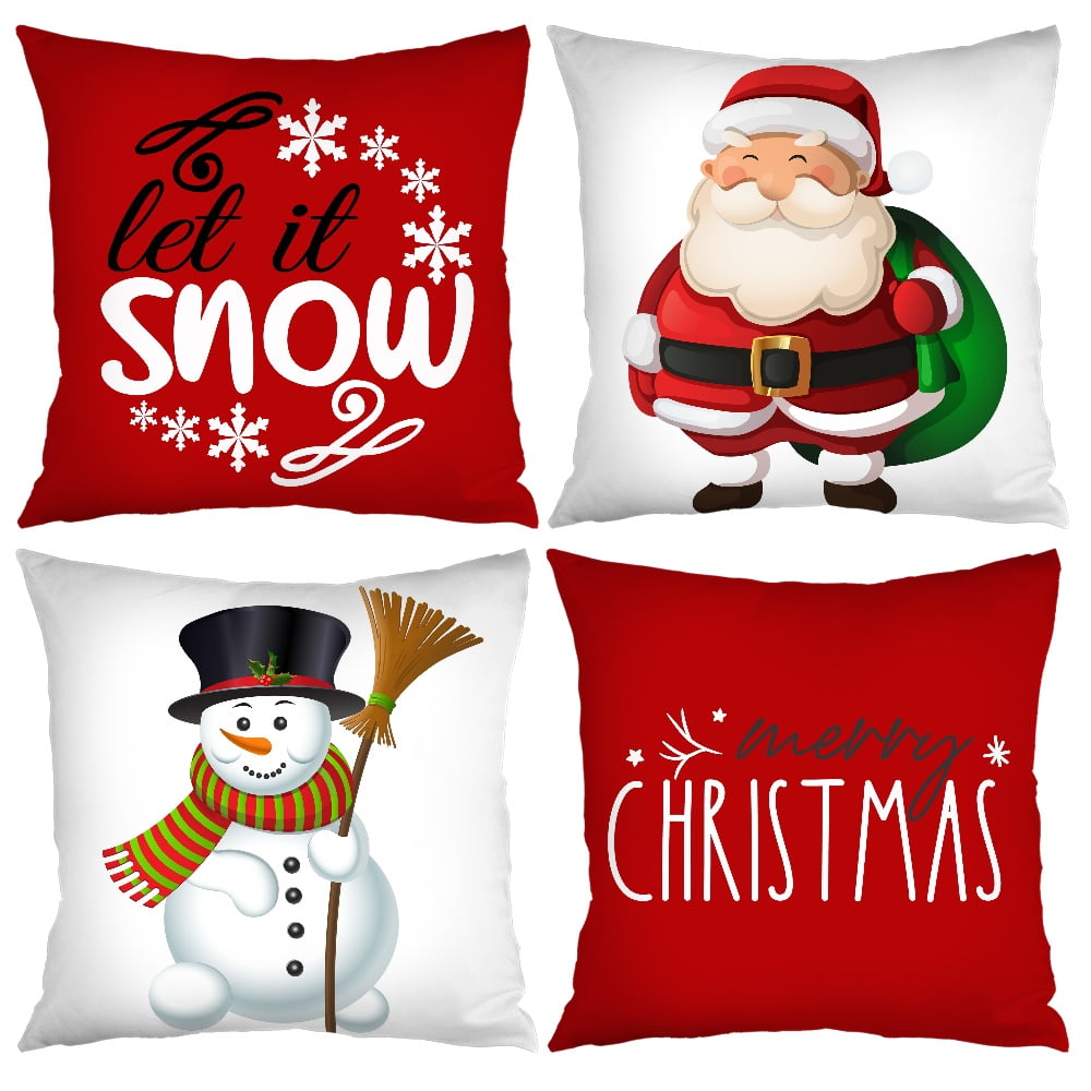 Christmas Pillow Cover 4pcs/set 17.7x17.7 Inches, Red Plaid Pattern  Pillowcase Featuring Leopard Print, Santa Claus, Christmas Tree, Reindeer  Decoration Winter Cushion Cover For Farmhouse Outdoor Courtyard, No Pillow  Insert Included