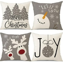 Christmas Pillow Covers 18x18 Set of 4 Christmas Decorations Snowman Deer Christmas Tree Winter Holiday Decor Throw Cushion Case for Home Couch