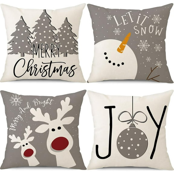 Christmas Pillow Covers 18x18 Set of 4 Christmas Decorations Snowman Deer Christmas Tree Winter Holiday Decor Throw Cushion Case for Home Couch
