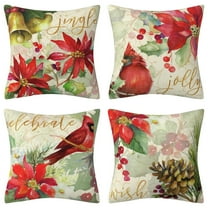 Christmas Pillow Covers 18x18 Set of 4 for Christmas Decorations Poinsettia Red Bird Winter Merry Christmas Pillow Covers for Coach Sofa Decor