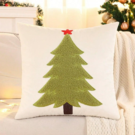 Christmas Pillow Covers 18x18,Vintage Christmas Pillow Covers,Vintage Holiday Pillow Covers,Christmas Velvet Embroidery Christmas Tree Bolster Living Room Sofa Cushion Bed Pillow Christmas Decoration