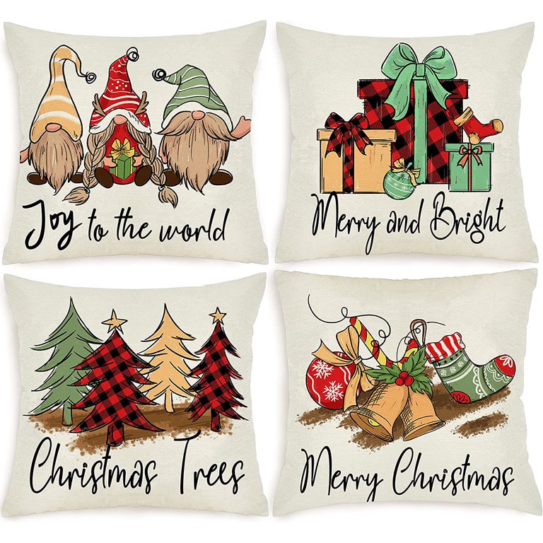 AENEY Christmas Decorations Pillow Covers 18x18 Set of 4, Gnome
