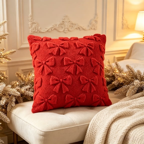 Christmas Pillow Covers 18x18 inch Christmas Decorations Clearance, Sofa Couch Pillow Covers Square Fall Winter Decor Pillowcase for Farmhouse, Holiday Decorative Throw Pillow Covers for Home, Red