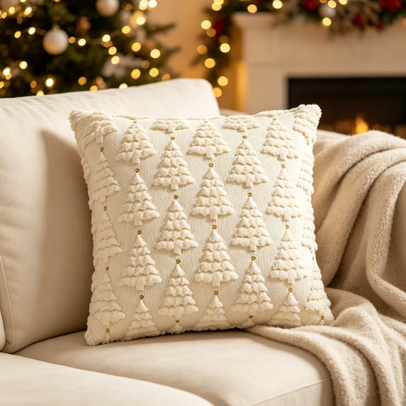 Christmas Pillow Covers 18x18 inch Christmas Decorations Clearance, Sofa Couch Pillow Covers Square Fall Winter Decor Pillowcase for Farmhouse, Holiday Decorative Throw Pillow Covers for Home, White