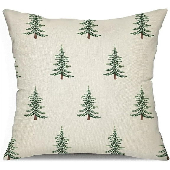 Christmas Pillow Covers 18x18 inch Christmas Tree Decorative White Throw Pillow Covers Winter Famliy Decoration for Home Couch 040