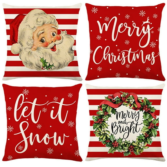 Christmas Pillow Covers 18x18 inch Decoration Farmhouse Throw Pillow Cases Santa Merry Christmas for Home Sofa Couch Decor Set of 4