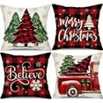 thumbnail image 1 of Christmas Pillow Covers 18x18 inch Set of 4 Christmas Tree Truck Black and red Plaid Decorative Throw Pillow Covers Winter Farmhouse Decoration for Home Couch BTHZ-144A18, 1 of 6