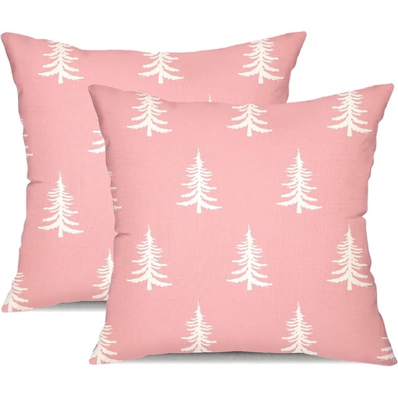 Christmas Pillow Covers 18x18 inch Set of 2 Christmas Tree Decorative Pink Throw Pillow Covers Winter Famliy Decoration for Home Couch TH-30C18