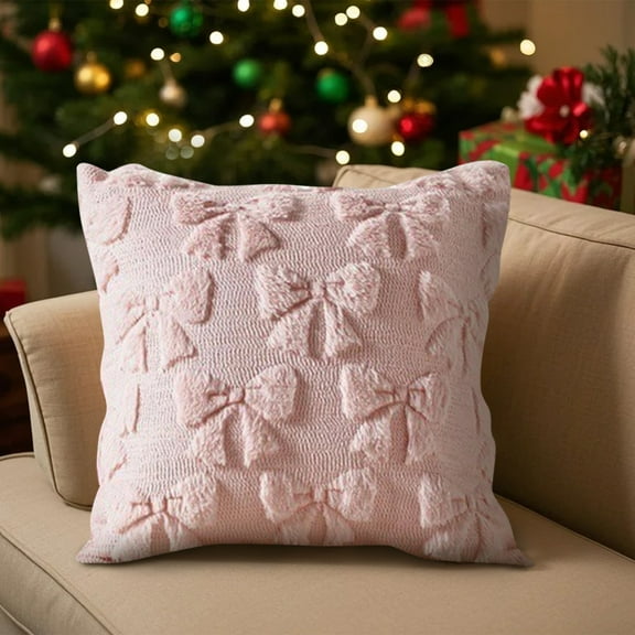 Christmas Pillow Covers 18x18 inch Xmas Decorations Soft Plush Faux Fur Wool Pink Christmas Butterfly Throw Pillow Cases Winter Holiday Decor for Sofa Living Room