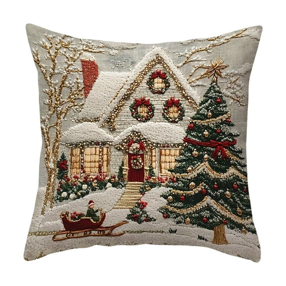 Christmas Pillow Covers 18x18in, Holiday Decor, Fade-Resistant, Hidden Zipper, Cushion Case for Chair Sofa Bedroom Living Room Home Decor