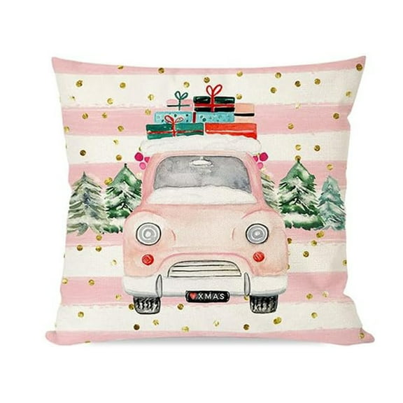 Christmas Pillow Covers 18x18inch Pink Santa Claus Truck Christmas Tree Christmas Decorations Christmas Pillows Decorative Throw Pillows Cases Farmhouse Winter Holiday Decor for Couch