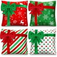 thumbnail image 1 of Christmas Pillow Covers 20 x 20 Inch Set of 4 Farmhouse Xmas Throw Pillow Cases Gift Box Style Red Green White Snowflake Bow Decoration for Couch Holiday Sofa Cushion Decor, 1 of 4
