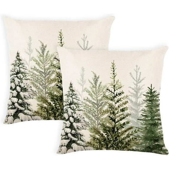Christmas Pillow Covers 20x 20 Inch Set of 2 Green Watercolor Christmas Tree Nature Forest Decorative Throw Pillows Xmas Winter Holiday Decorative Pillow Covers Cushion Cases for Sofa Couch