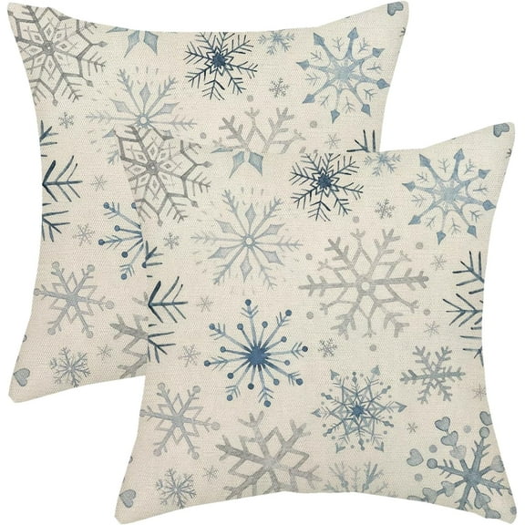 Christmas Pillow Covers 20x20 Inch 2 Pcs Navy Blue Grey Geometric Snowflake Decor Throw Pillows Winter Xmas Holiday Rustic Farmhouse Decoration Pillowcase Linen Cushion Cover for Couch Sofa Bed