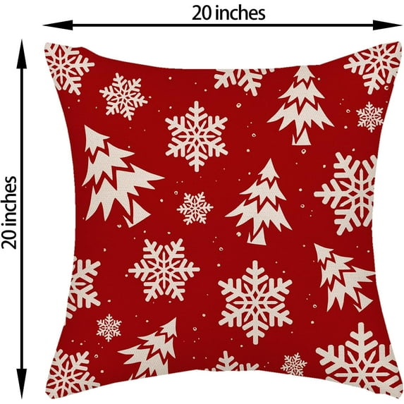 Christmas Pillow Covers 20x20 Inch 2 Pcs Red Cream Christmas Tree Decor Throw Pillows Winter Snowflakes Xmas Holiday Farmhouse Decorations Pillowcase Linen Cushion Cover for Couch Sofa Bed