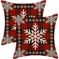 Christmas Pillow Covers 20x20 Inch 2 Pcs Vintage Buffalo Plaid Checked Snowflake Decor Throw Pillows Winter Xmas Holiday Farmhouse Decoration Pillowcase Linen Cushion Cover for Couch Sofa Bed