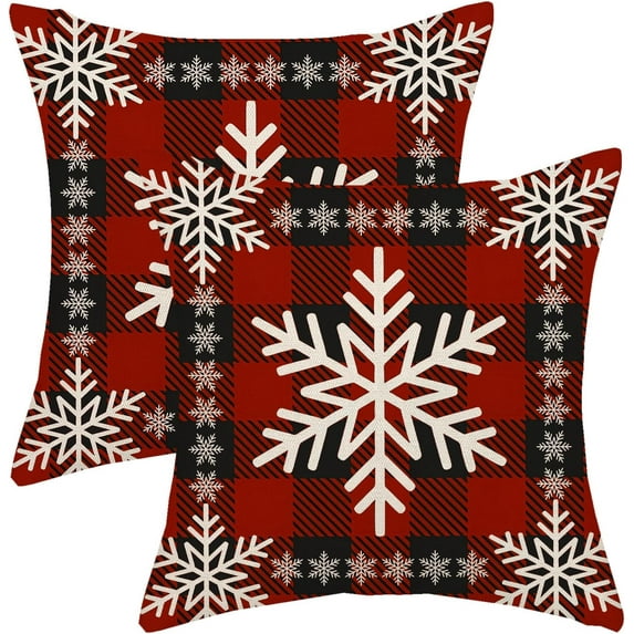 Christmas Pillow Covers 20x20 Inch 2 Pcs Vintage Buffalo Plaid Checked Snowflake Decor Throw Pillows Winter Xmas Holiday Farmhouse Decoration Pillowcase Linen Cushion Cover for Couch Sofa Bed