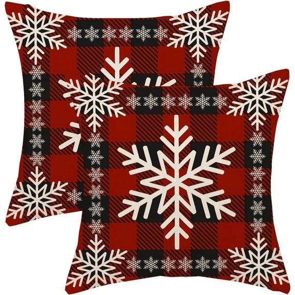 Christmas Pillow Covers 20x20 Inch 2 Pcs Vintage Buffalo Plaid Checked Snowflake Decor Throw Pillows Winter Xmas Holiday Farmhouse Decoration Pillowcase Linen Cushion Cover for Couch Sofa Bed