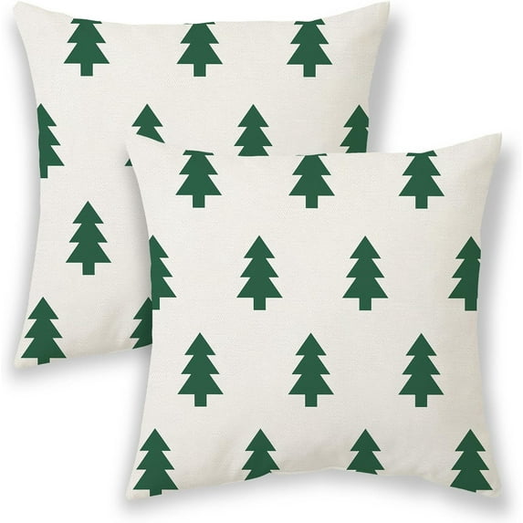Christmas Pillow Covers 20x20 Inch 2 Pcs, White Sage Green Trees Decorative Throw Pillows for Couch, Xmas Winter Outdoor Decor Pillowcase Linen Cushion Cover for Bed Sofa