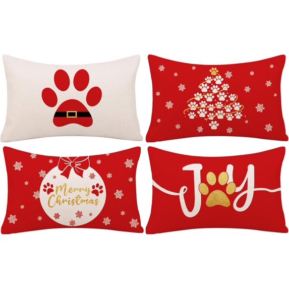 Christmas Pillow Covers 20x20 Inch Dog Paws Red Throw Pillow Covers Xmas Winter Pillowcase Home Decor Living Room Farmhouse Decorative Cushion Case for Sofa Couch
