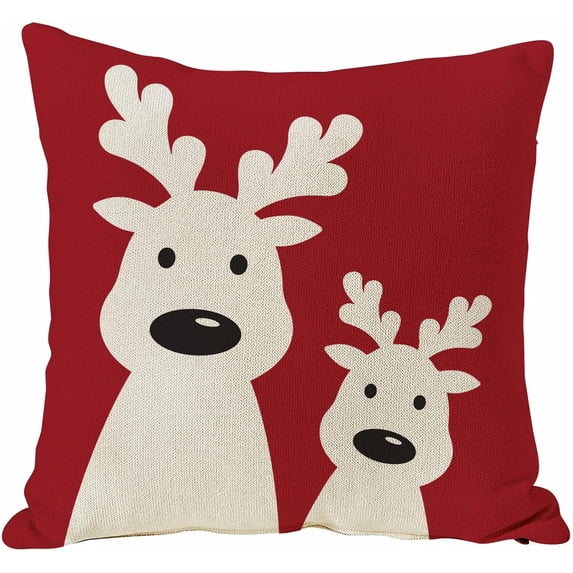 Christmas Pillow Covers 20x20 Inch Elk Deer Red and White Christmas Decorative Pillowcase Winter Holiday Linen Throw Pillow Case Cushion Cover for Sofa Couch Home Decor