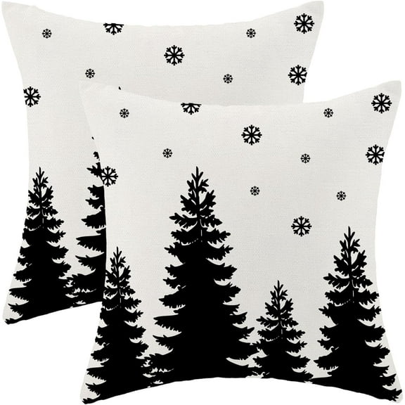 Christmas Pillow Covers 20x20 Inch Set of 2 Cream Black Christmas Tree Snowflakes Decor Throw Pillows Winter Xmas Holiday Outdoor Cushion Cases for Couch Bed Decorations