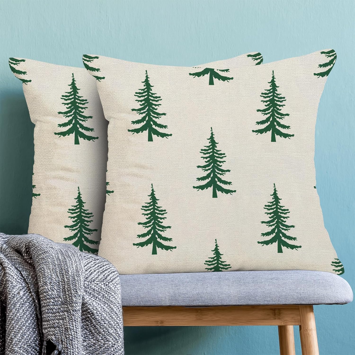 Christmas Pillow Covers 20x20 Inch Set of 2 Cream Sage Green Christmas ...