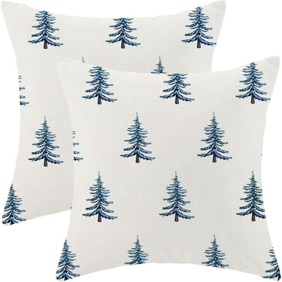 Christmas Pillow Covers 20x20 Inch Set of 2 Navy Blue Christmas Tree Decor Throw Pillows Winter Xmas Holiday Farmhouse Outdoor Cushion Cases for Couch Bed Decorations