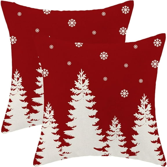 Christmas Pillow Covers 20x20 Inch Set of 2 Red Cream Christmas Tree Snowflakes Decor Throw Pillows Winter Xmas Holiday Outdoor Cushion Cases for Couch Bed Decorations