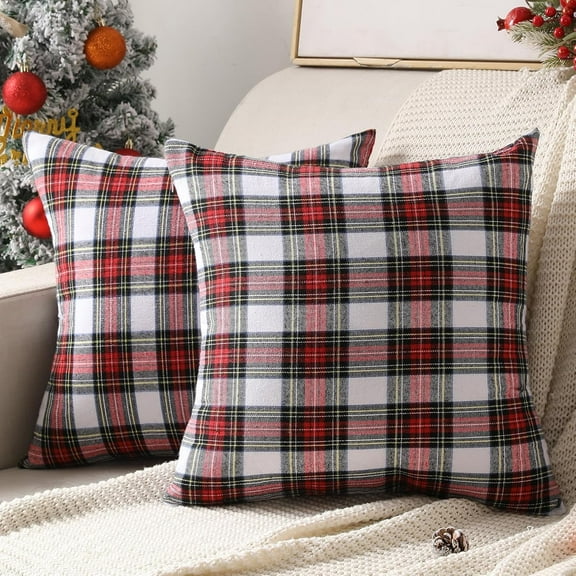 Christmas Pillow Covers 20x20 Set of 2 Buffalo Plaid Striped Christmas Pillow Red and White Christmas Decorations Throw Pillow Cover for Living Room Couch Sofa
