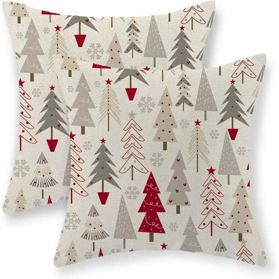 Christmas Pillow Covers 20x20 Set of 2 Christmas Decor Linen Pillowcase Geometric Colorful Christmas Tree Throw Pillows Winter Farmhouse Holiday Decorations Cushion Covers for Couch Home Sofa