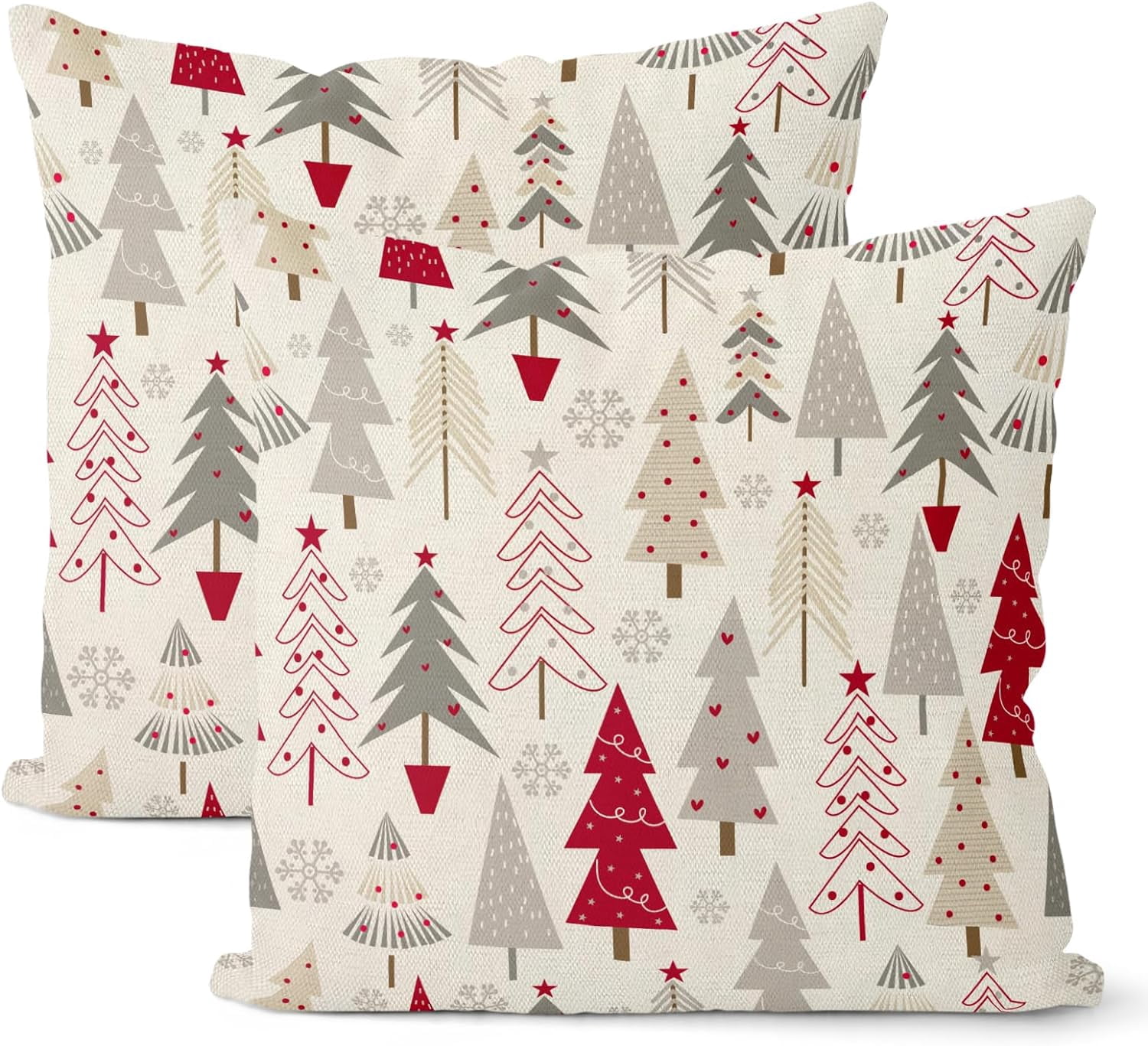 Christmas Pillow Covers 20x20 Set of 2, Colorful Geometric Christmas Tree Throw Pillow Covers Linen Farmhouse Winter Holiday Cushion Case Christmas Decorations for Home Couch Sofa Outdoor