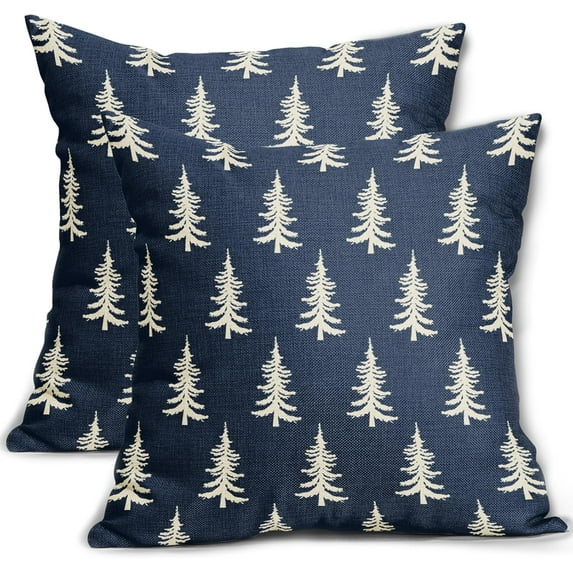 Christmas Pillow Covers 20x20 Set of 2 Dark Blue Xmas Tree Rustic Style Winter Print Decorative Outdoor Pillowcases Farmhouse Vintage Holiday Decorations Throw Cushion Case Decor for Couch Sofa Bed
