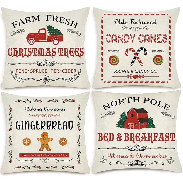Christmas Pillow Covers 20x20 Set of 4 Farmhouse Merry Christmas Pillow