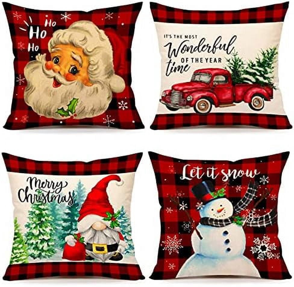 Christmas Pillow Covers 20x20 Set of 4 Red Black Buffalo Plaid