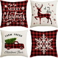 thumbnail image 1 of Christmas Pillow Covers 20x20 Set of 4 Red Green Xmas Decorative Throw Pillows Christmas Tree Deer Santa Pillow Cases Home Outdoor Sofa Couch Cushion Covers for Christmas Decorations (20 by 20), 1 of 6