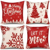 Christmas Pillow Covers 20x20 Set of 4 Red Throw Pillowcase Christmas Decorations Snowflake Farmhouse Linen Cushion Pillow Case for Home Decor Holiday Decorative