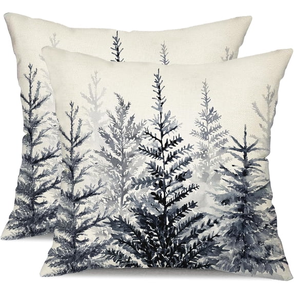 Christmas Pillow Covers 20x20 inch Set of 2 Watercolor Blue Grey Christmas Tree Decorative White Throw Pillow Covers Winter Famliy Decoration for Home Couch 31C