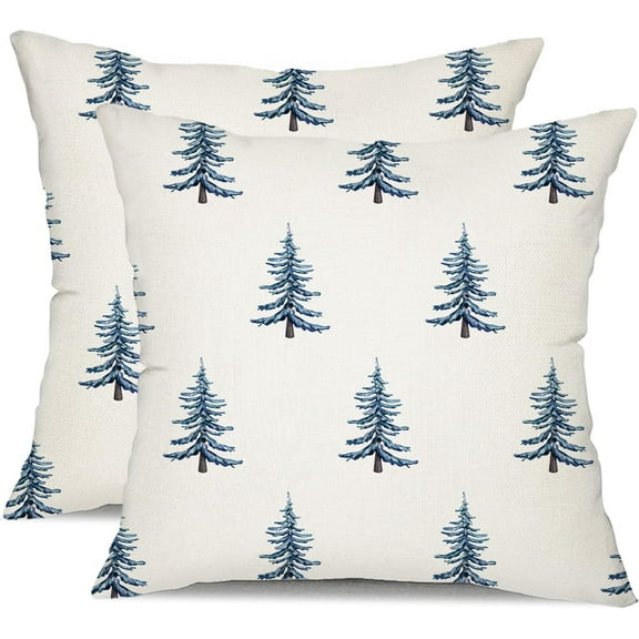 Christmas Pillow Covers 20x20 inch Set of 2 Winter Blue Christmas Tree Decorative White Throw Pillow Covers Winter Famliy Decoration for Home Couch TH-30M20