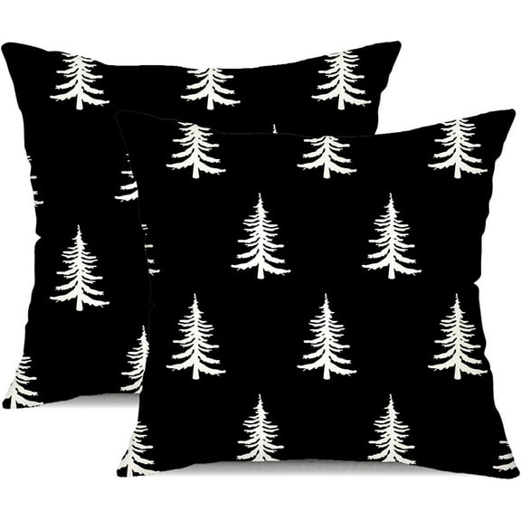 Christmas Pillow Covers 20x20 inch Set of 2 Christmas Tree Decorative Black Throw Pillow Covers Winter Famliy Decoration for Home Couch TH-30D20