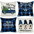 thumbnail image 1 of Christmas Pillow Covers Blue 16x16 Decorative Outdoor Farmhouse Merry Christmas Buffalo Plaid Truck Gnomes Christmas Pillow Shams Cases Slipcovers Set of 4 for Couch Sofa, 1 of 5